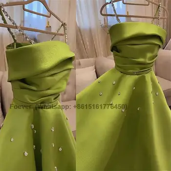 Žalios fėjos vestuvinės suknelės Satin A-Line Formalios prom suknelės Krištolinės vakarinės suknelės Plisuota išleistuvių vakarėlio suknelė