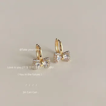 Žalvariu padengtas 14k aukso rinkinys Cirkonio aksesuarai Lanko formos auskarai Moterys Populiarūs vintažiniai universalūs papuošalai