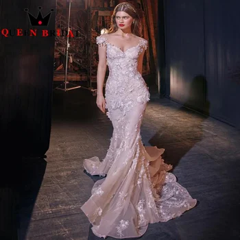 Žavinga undinėlė nuimama traukinio vestuvinė suknelė 2023 m Naujos aplikacijos Blizgantys nuotakos chalatai Chalatas De Mariée Custom C02X