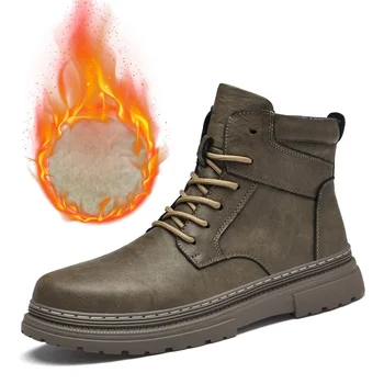 Žieminiai batai vyrams Mados platforma Avalynė Natūralios odos batai Retro darbo sauga Vyriški batai Laisvalaikio patogūs šilti batai