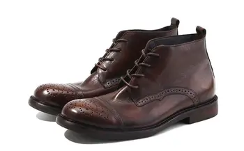 Žieminiai rankų darbo vyriški darbo batai lauke Natūralios odos nėriniai Kvėpuojantis raižytas retro kulkšnis Aukštos kokybės vyriški batai