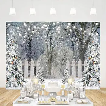 Žiemos fotografija Fonas Blizgučiai Snieguotas miškas Pušis Fonas Kalėdų šventinis vakarėlis Dekoras Reklamjuostė Portretų studijos rekvizitai