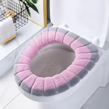 Žiemos šiltas tualeto dangčio kilimėlis Pagrindinis wc vonios kambario minkšti dangteliai Storesnis užsegimas su pagalve Tualeto kilimėlis Plaunama rankena Karas K4S3
