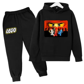 Žiemą populiarūs žaidimai LEGO 3-14 metų vaikų rinkinys Kūrybiškas spausdintas lauko sportinis šiltas džemperis su gobtuvu + sportinės kelnės dviejų dalių brothe