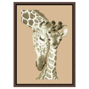 Žirafos mumijos ir kūdikio kryžminio dygsnio pakuotė gyvūnas 18ct 14ct 11ct lininiai lininiai medvilniniai siūlai siuvinėjimai 